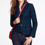 J.Crew Tartan Plaid Leather Elbow Patch Wool Blazer Blue Green Holiday sz 4 Photo 1