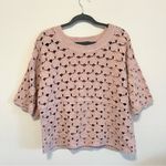Bobeau  blush pink top, crochet knit style oversized boxy cut pullover, size M Photo 2