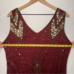 Flapper Beaded Sequin Vintage 60s Sleeveless Dress with Fringe Red Size L Photo 4