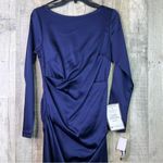 Betsy and Adam Sz. 10 Navy Blue Stretch Satin Lined Long Sleeve Form Fitti… Photo 3