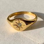 Star signet ring round band ring gold diamond ring Photo 0