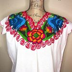 Authentic Mexican Floral Blouse White with Bright Color Embroidery & Birds Sz L Size M Photo 1