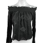 ZARA  TRF Collection Black Off The Shoulder Smocked Eyelet Blouse Top Size M Photo 0