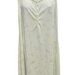 Lightweight Floral Print Button Front Nightgown with Lace Trim Size L Green Photo 0
