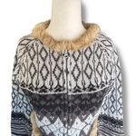 Vintage Y2K Fair Isle Shetland Wool Cardigan Rabbit Fur Trim Belted Scarf Nordic Gray Photo 1