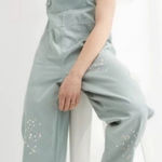 Aerie  werk and play twill jumpsuit‎ w/ paint splatter in green Photo 0