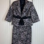 Don Caster Black & White Floral Silk Office Set Blazer & Skirt SET Size 6 Photo 0