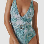 MELISSA ODABASH Blue Belize Plunge Belted 1 Photo 0