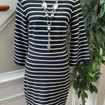 Old Navy  Women's Black & White Cotton Long Sleeve Boat Neck Knee Length Dress S Photo 0