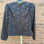 A New Day Long Sleeve Surplice Top Blouse Solid Black Floral Size small EUC Photo 4