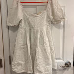 Altar'd State  White Textured Puff Sleeve Square Neck Mini Dress Photo 0