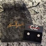 NWT CZ Princess Stud with Round Halo Earrings Silver Photo 2