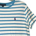 Ralph Lauren Shirt Womens Large Blue White Striped Crewneck Pony Tee Cotton Photo 7