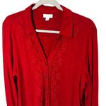 J. Jill Red Embroidered Tunic Blouse Large Collared Long Sleeve Button Up Cotton Photo 1