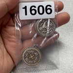 Sparkling Two Tone Round Medallion Pave Crystal Rhinestone Drop Dangly Earrings Silver Photo 6