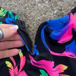 Vintage 80s Mainstream neon floral leaf one piece swimsuit Black Size M Photo 3