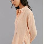 Anthropologie V-Neck Popover Cotton Long Sleeve Shirt in Orange Sz S Photo 2