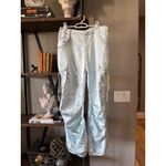 SEROYA Lai Satin Loose Fit Satin Cargo Pant Light Blue Womens Size Small Photo 4