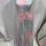 Vintage 70’s pastel floral maxi boho hippie festival maxi dress w/matching shirt Blue Photo 1