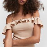 Mango MNG Janice Bone Nude Ruffle Sleeveless Midi Dress Size 6 NWT Photo 3