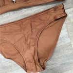 Aerie  Women’s Sz M / L Brown Ribbed Bikini Swim Set Triangle Top Bottoms Photo 4