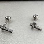 Small Tiny Cross Stud Earrings for Men Women,Streetwear Hip Hop Unisex Style Silver Photo 0