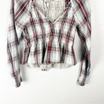 American Eagle  Plaid Long Sleeves Smocked Bodice  Y2K Baby Doll Crop Top Small Photo 6