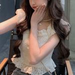 Japanese Kawaii Style White Lace Ruffle Heart Buttoned Pelpum Tank Top Blouse Photo 0