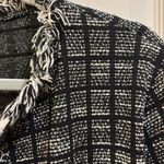 ZARA BLACK WHITE SILVER TWEED LIKE JACKET OPEN FRONT WITH FRAY LIKE FRINGE Photo 3
