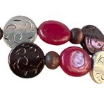 Set of 2 Multi Color Glass Beaded Stretch Bracelets Ceramic Red Brown Copper Photo 1