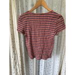 American Eagle  Ribbed Stripe Stretch Knit Scoop Neck Faux Button Down Top M Photo 2