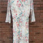 Reba McEntire Floral Embroidered Dress Cream Coral Blue Womens Size Large Maxi Photo 5