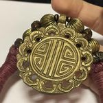 Vintage Handmade Maroon Statement Costume Jewelry Necklace Brass Pendant Photo 7