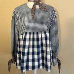 ZARA  Trafaluc Collection Blue White Gingham Tie Neck Babydoll Top Medium Photo 0