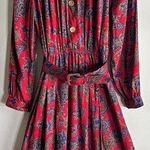 Vintage 70’s Leslie Fay ornate floral paisley challis Mod belted shirt dress Red Size 14 Photo 0