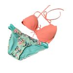 Victoria's Secret  & Zumiez Trillium Peach, Aqua Floral Bikini WORN ONCE Photo 2