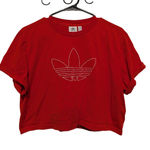 Adidas Originals Womens Medium Red Cropped TShirt Trefoil Logo Sporty Casual Photo 0