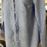 Nicole Miller original  women’s up down nautical  100% linen striped shirt XL Photo 5