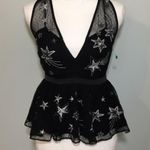 EXPRESS NWOT  Black Silver Embroidered Shooting Star Cami Top New Photo 2