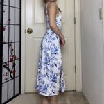Urban Outfitters White & Blue Floral Lily Satin Wrap Midi Dress | Photo 3