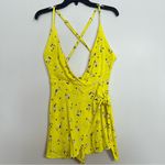 Free People Tango At Night Electric Yellow Floral Wrap Shorts Romper Size 4 Photo 2