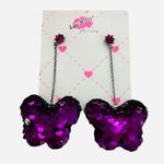 Betsey Johnson 💜🦋LUV BETSEY Purple Sequin Puffy Butterfly Drop Earrings () Photo 0