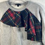 J.Crew  Gray Plaid Ruffle Sweatshirt XXS Long Sleeve Crew Neck Pullover Top Photo 3
