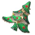Vintage Christmas Tree Pin Brooch Green Red Enamel Holiday Costume Jewelry Photo 0