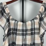 Lucky Brand  Black Peach‎ Plaid Flutter Sleeve Babydoll Blouse Photo 3