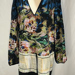 Clover Canyon  Floral Text Print Shift V-Neck  Long Sleeve Tunic Dress Photo 0