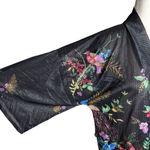 Vintage 70s Teddi Of California Kimono Style Top Size Small Black Floral Bird Photo 5
