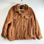 Forever 21 Teddy Jacket Womens Size Large Brown Buttoned Front Pockets Photo 0