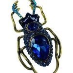 Large Beetle Bug Jewelry Pin Brooch Pendant Faceted Shades of Blue Rhinestones Photo 0