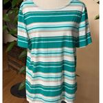 Coral Bay Striped Short Sleeve Top – Green, White & Cream Size XL Green Photo 0